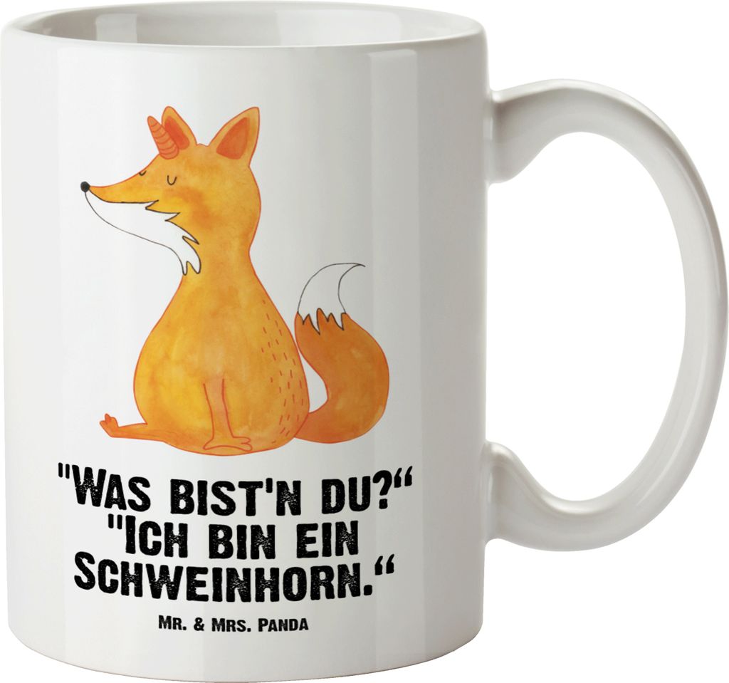 Mr. & Mrs. Panda Große Teetasse Einhorn Fuchs - Weiß - Geschenk, Pott, jumbotasse, Deko, Haferl, Einhörner, Unicorns, Füchse, Fuchshörnchen, t...