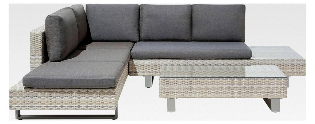Rattan Lounge Gartenmöbel Set grau und beige für 5 Personen