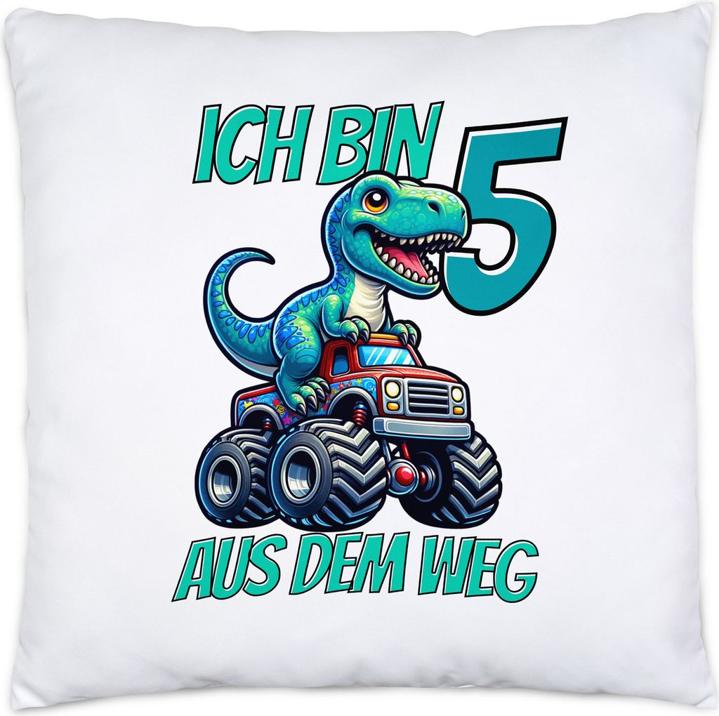 Kinder 5. Geburtstag Kissen Dino Dinosaurier Auto 5 Jahre Produktbild 