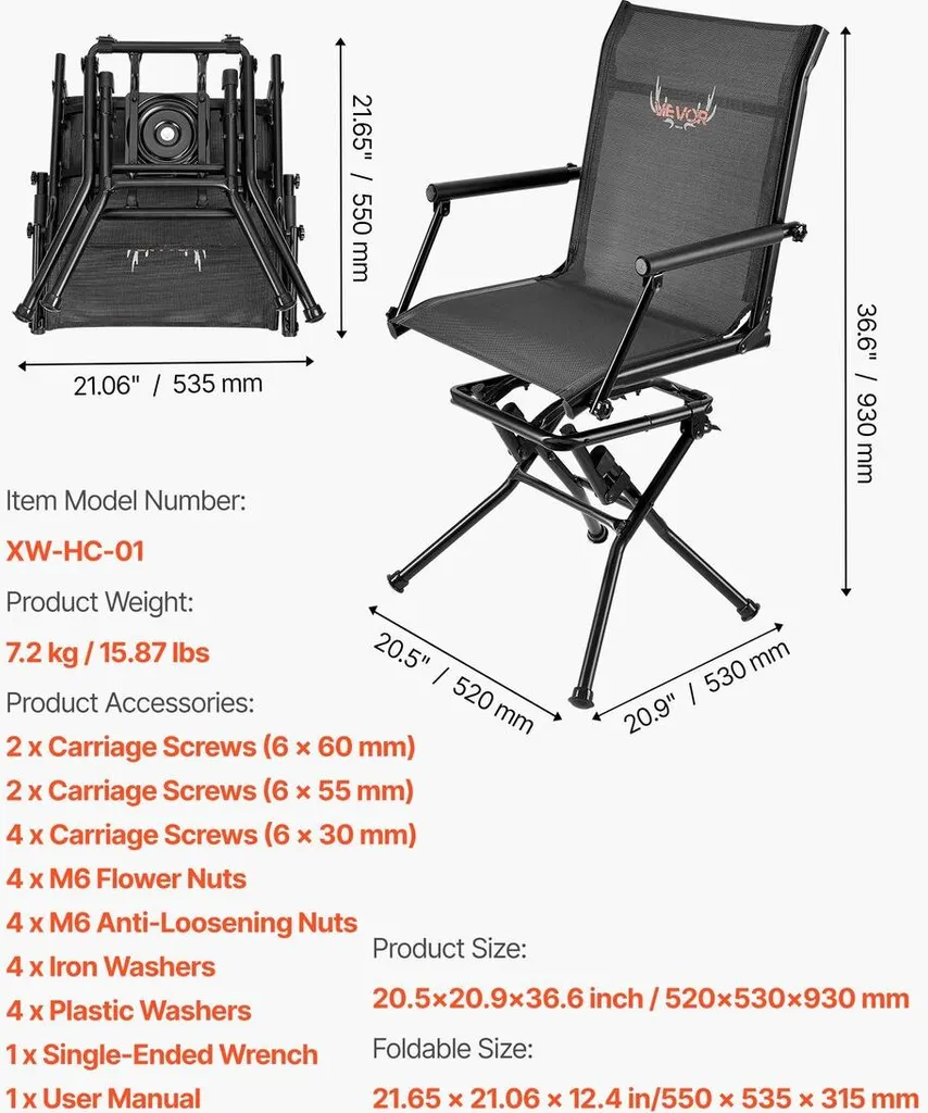 Chaise de chasse silencieuse pivotante 360 avec sangle de transport - 7