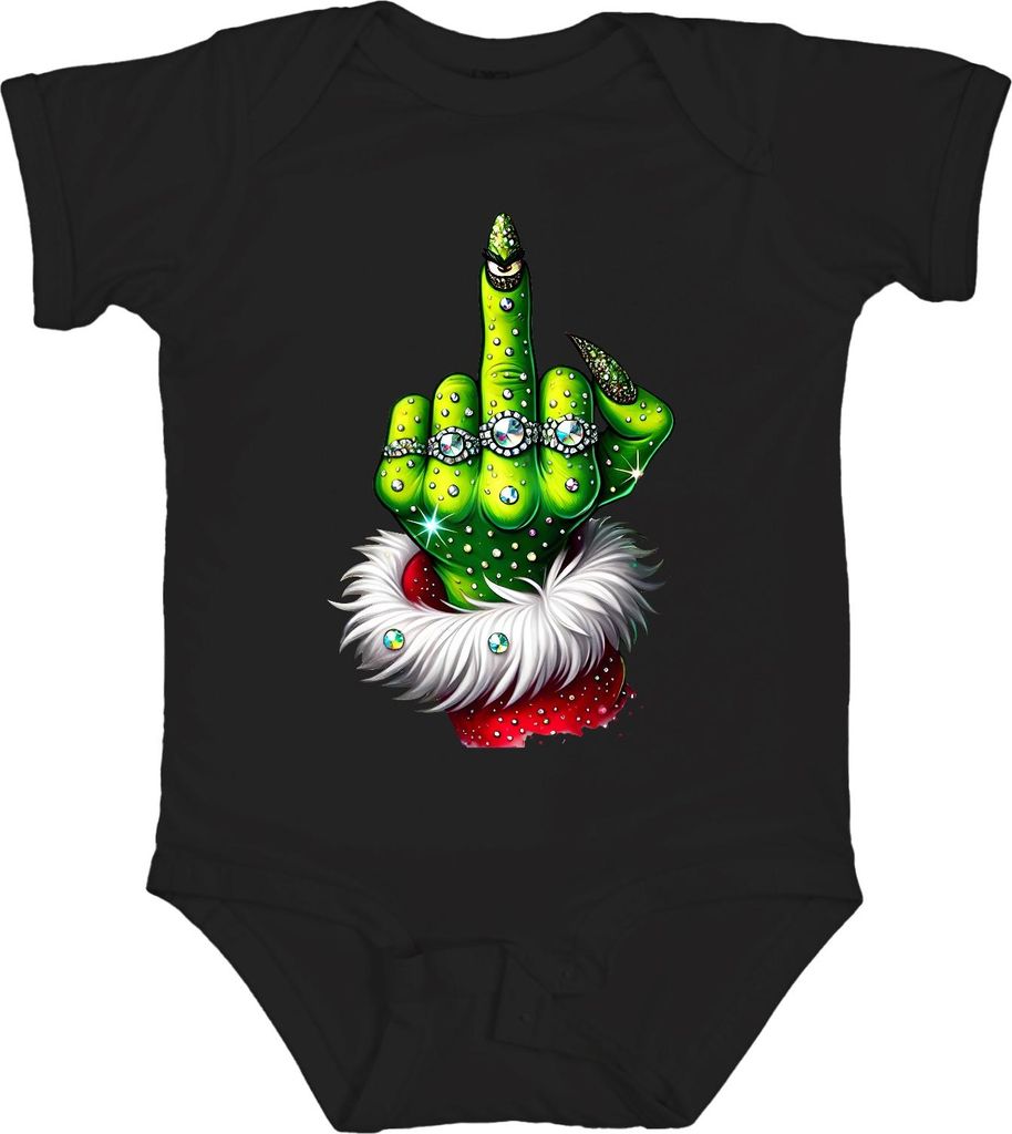 Grinch Mittelfinger Weihnachten frech Geschenk Glitzer Unisex Baby Body, Schwarz, 18/24