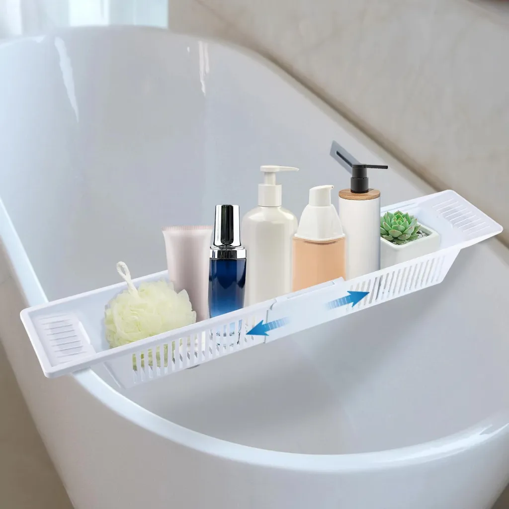 Tablette de baignoire pour accessoires de douche et détente - Blanc - 3