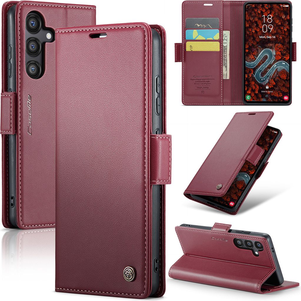 Galaxy S24 5G Hülle, Leder Brieftasche Kartenfach Schutzhülle mit Standfunktion für Samsung Galaxy S24 5G Rot