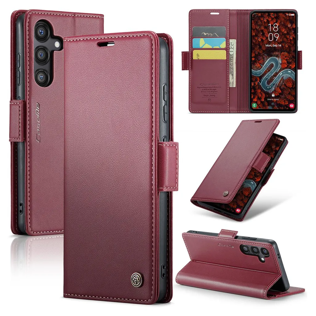 Custodia Samsung S24 Portafoglio Rossa: 3 in 1 Pelle e RFID Blocking