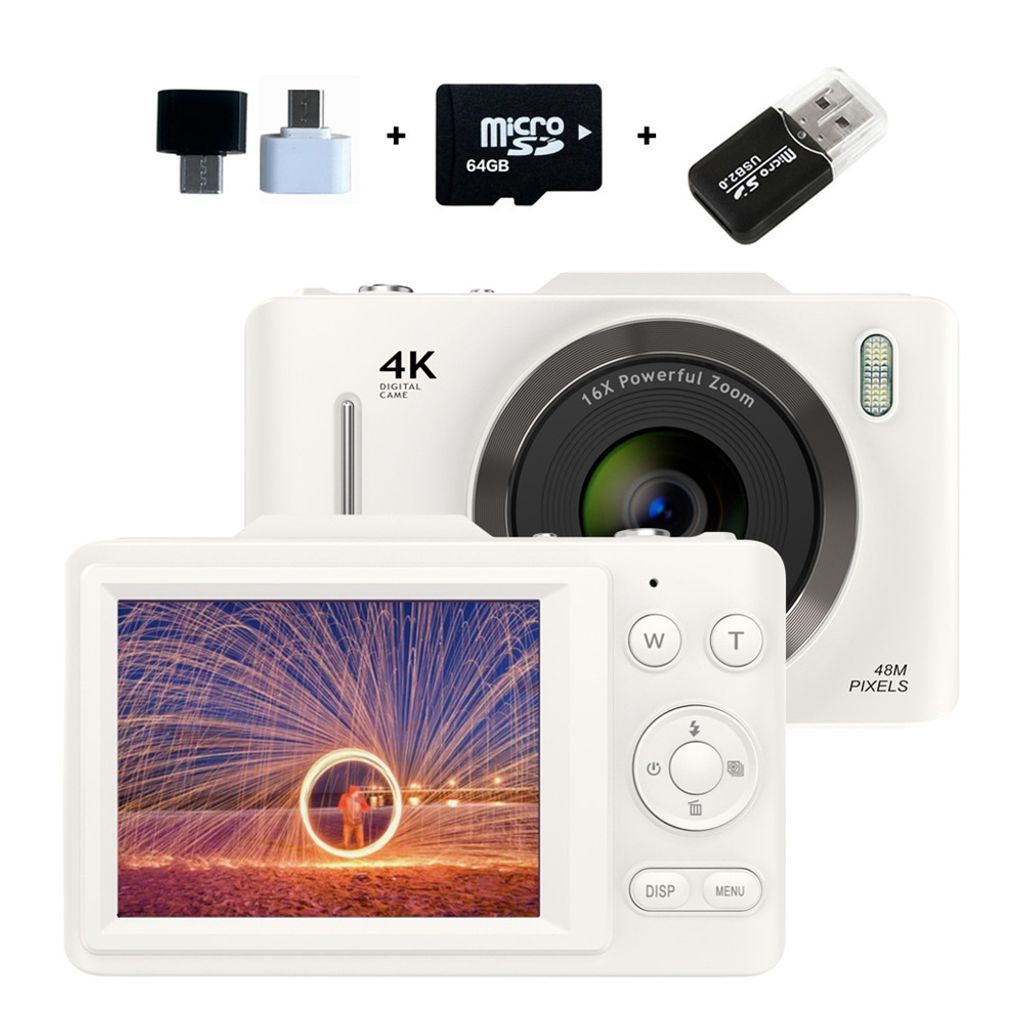ZELURXX 2,8“ Digitalkamera, 480 x 640, Timer-Foto, Smart Fixfokus, 16x Zoom, 64G Speicherkarte, Studentenkamera, 10,4 x 6,6 x 2,4 cm