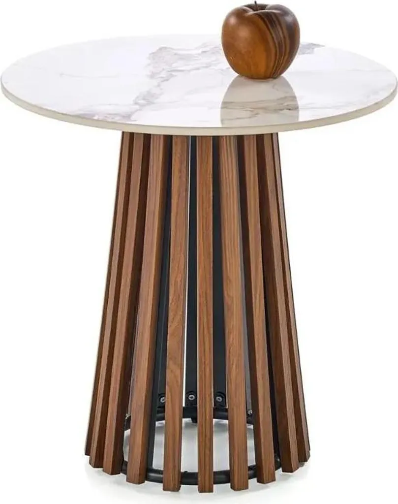 Table basse CARINA S 50x50 cm aspect marbre beige et bois de noyer