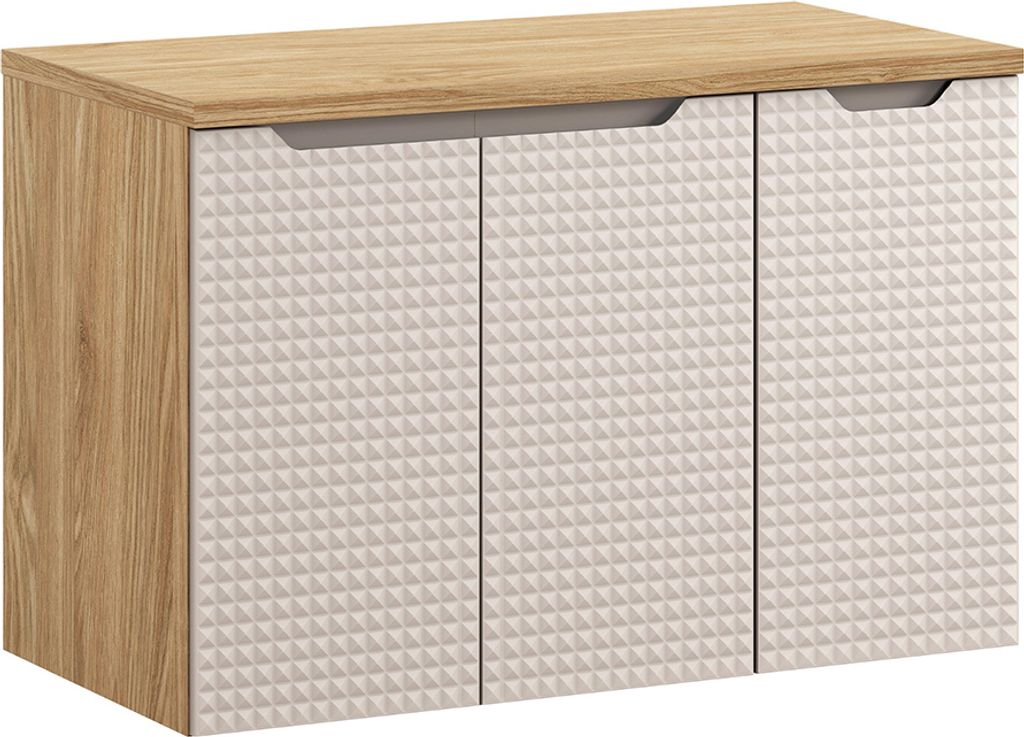 Waschtischunterschrank 90 cm Eiche mit beige, LONDON-56-BEIGE