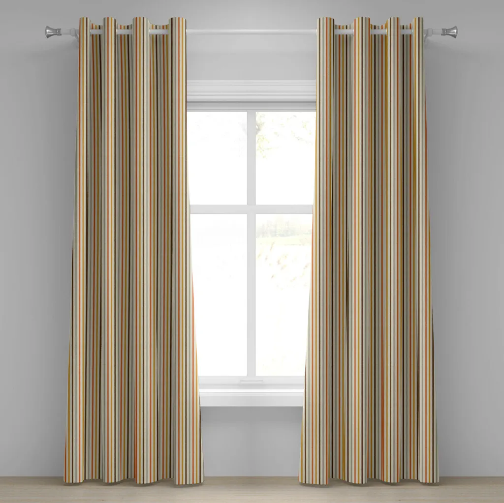 ABAKUHAUS Tenda con occhielli vintage, stile retrò anni '60 e '70, motivo a righe verticali vintage, tende decorative a 2 pannelli, 280 cm x 245 cm, arancione senape