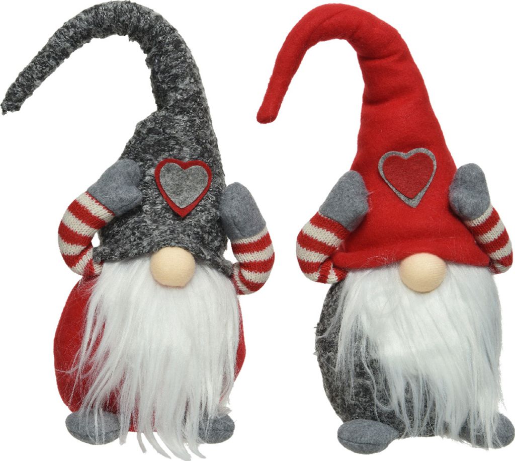 Weihnachtsfigur Wichtel Textil LED 12x40cm rot / grau 1 Stück sortiert