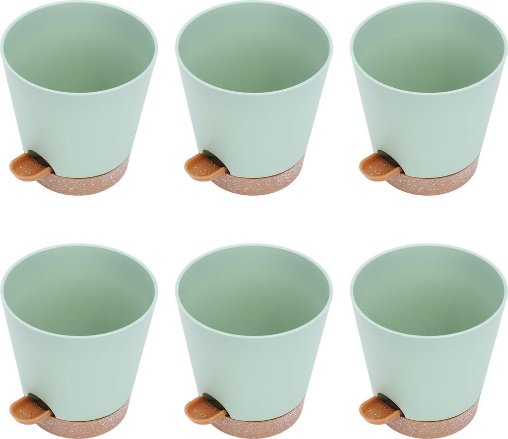 6 Stück Selbstbewässernde Pflanzentöpfe, Kunststoff Blumentöpfe mit Seitlichen Entwässerungslöchern, für Sukkulenten, Grün mit braunem Boden
