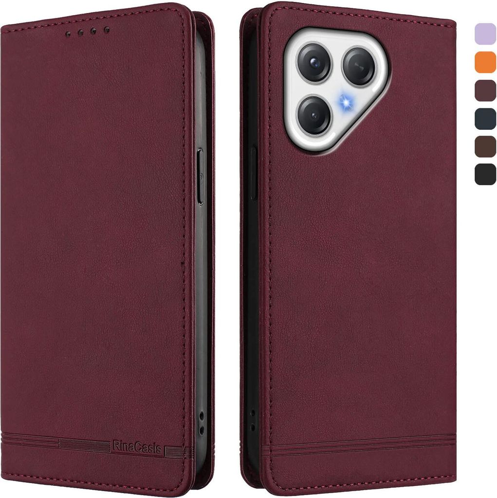 Hülle für Tecno Pova 7 4G, Retro Kunstleder Ständer Klapphülle mit Kartenfächer und Magnetische Rot