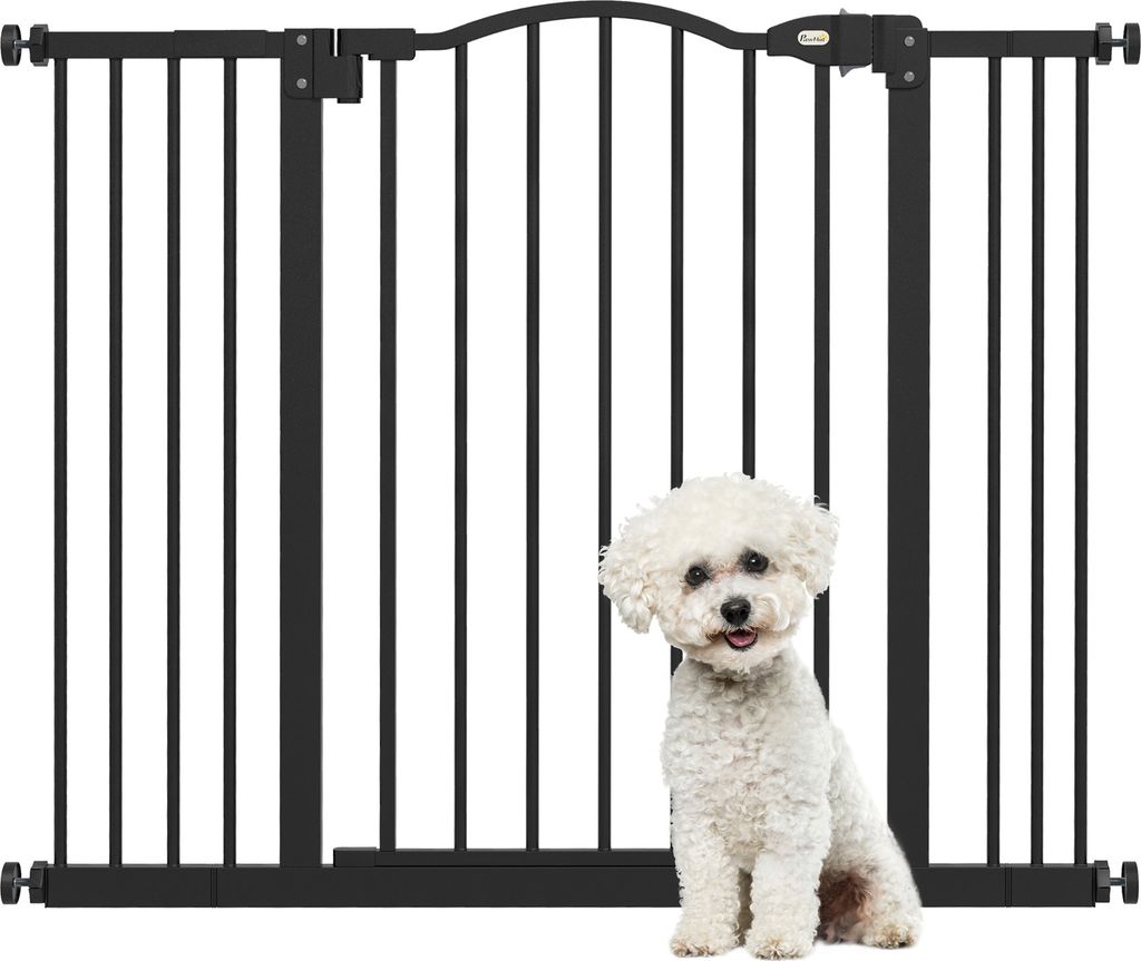 PawHut Hundegitter mit 4 verstellbaren Schrauben und Klebeband, Sicherheitsgitter aus Metall und Kunststoff, 74-100x78cm, Schwarz