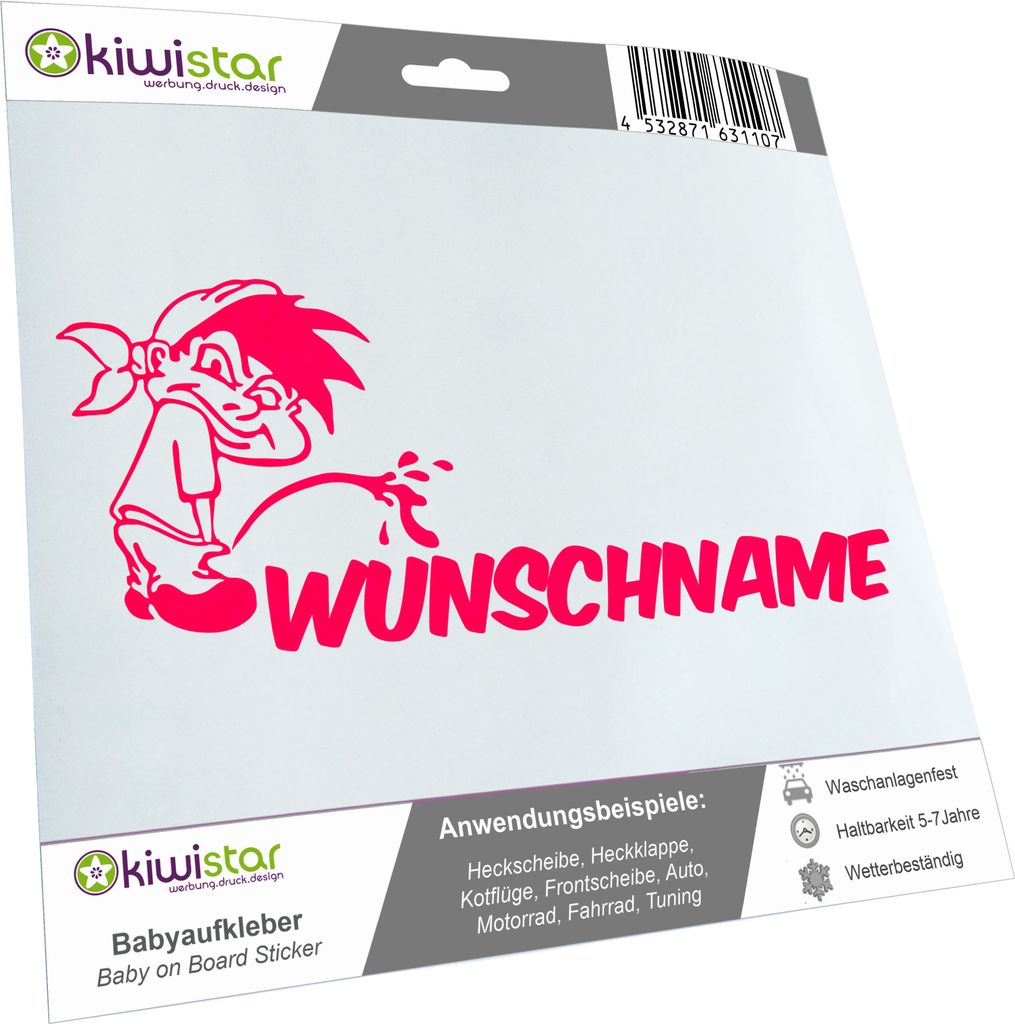 Kiwistar - Autoaufkleber - Piss on Wunschname - mit Tuch - 60 cm - neonpink - Pissmännchen - Aufkleber für Auto, Laptop, Fahrrad, LKW, Motorrad M...