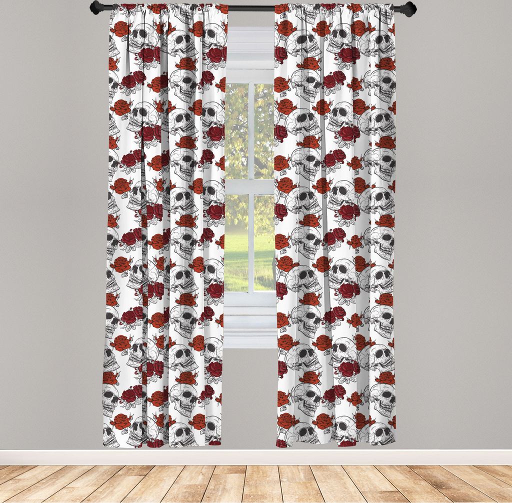 ABAKUHAUS Schädel Vorhänge, Gardinen, Retro- gotische tote HauptSkeleton Zahlen mit Rosen-Halloween-Thema gespenstisches Trippy romantisch, 2 St...