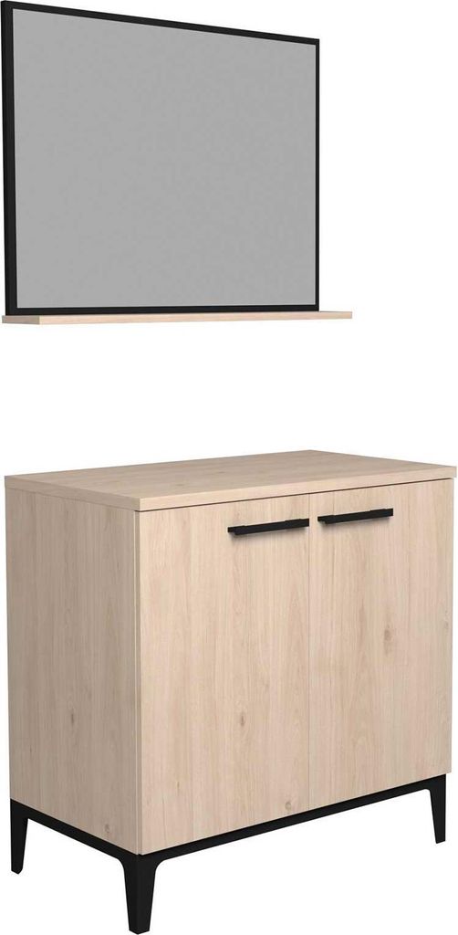 Badezimmerschrank Dotan mit 2 Türen und Spiegel - Eiche