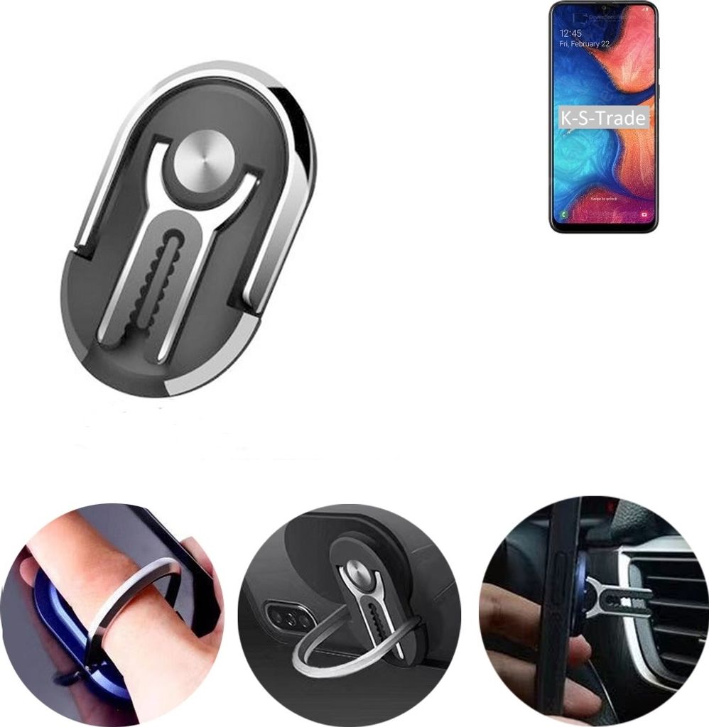 K-S-Trade 3in1 Smartphone-Ring Handy-Ring kompatibel mit Samsung Galaxy A20 Fingerhalterung Handyring Tischständer Lüftungsgitter-Halterung Tisch