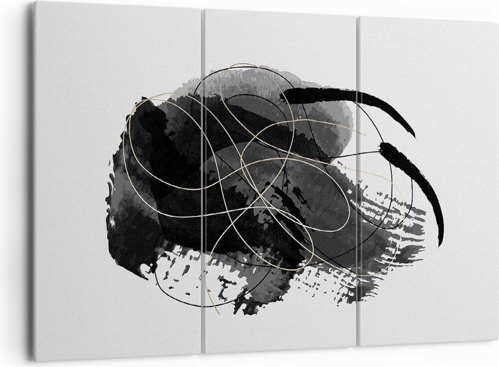 Bild auf Leinwand - Leinwandbild - 3 Teile - Abstraktion Schwarz Flecken - 165x110cm - Wand Bild - Wanddeko - Wandbilder - Leinwanddruck - Bilder -...
