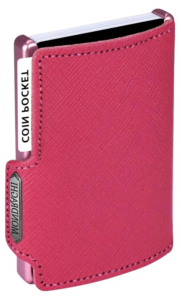 Mini-Geldbörse für Damen mit RFID-Schutz aus Saffiano-Leder – Blau, Rosa