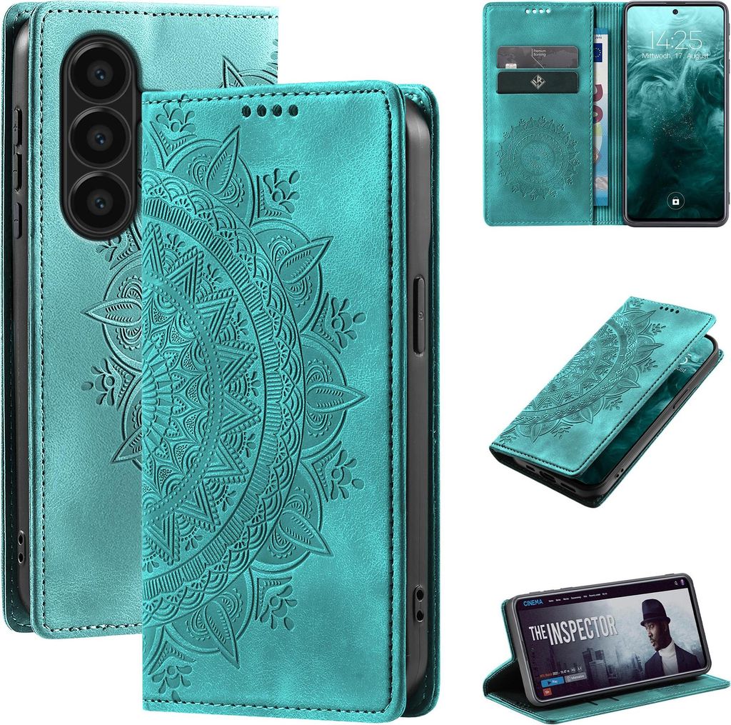 Mandala Handyhülle für Samsung Galaxy A57 5G RFID Schutz Klapphülle Case Cover Design Schutzhülle Farbe: Türkis