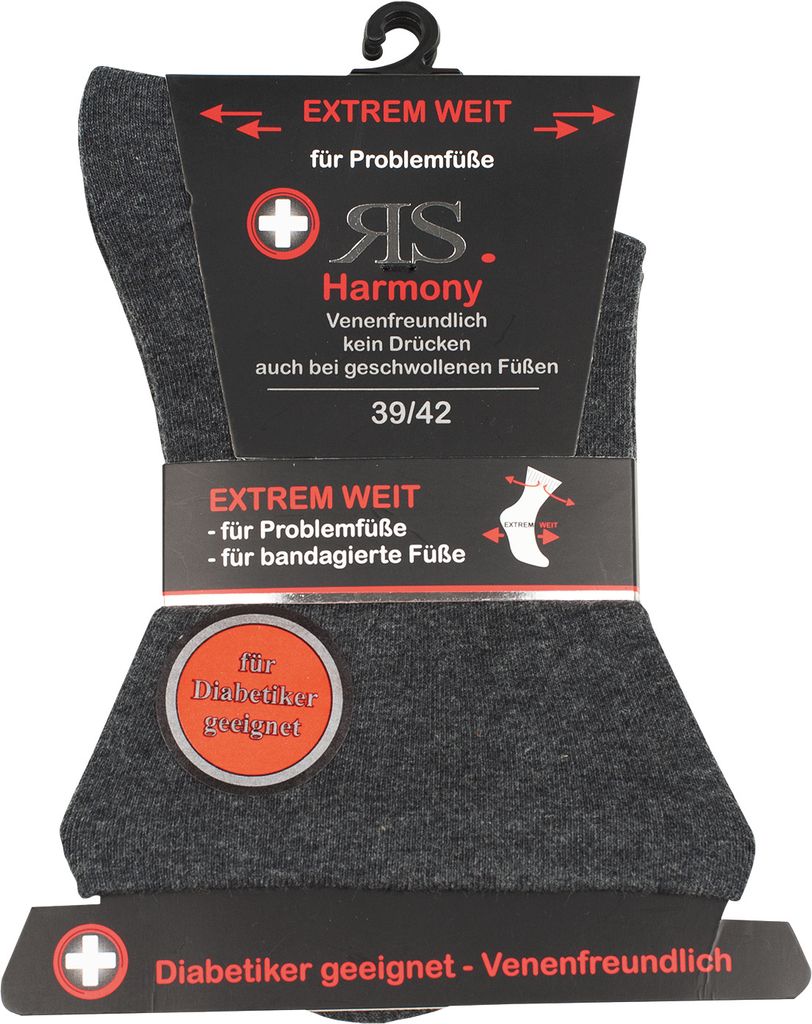 2 Paar extrem weit breit venenfreundlich Problemfüße Diabetiker Socken 39/42anthrazit