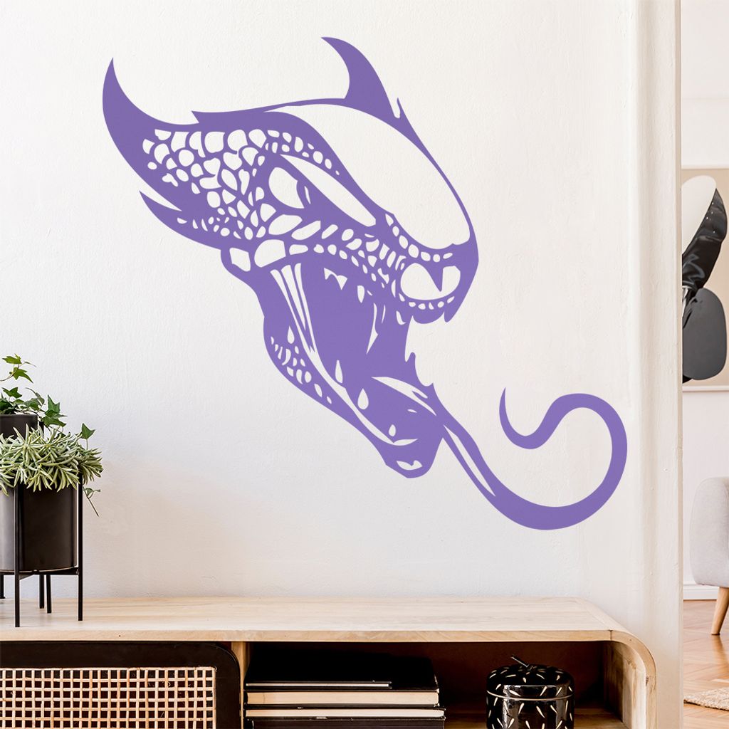 Drachen Kopf Wandtattoo in 6 Größen - Wandaufkleber Wall Sticker - Dekoration, Küche, Wohnzimmer, Schlafzimmer, Badezimmer