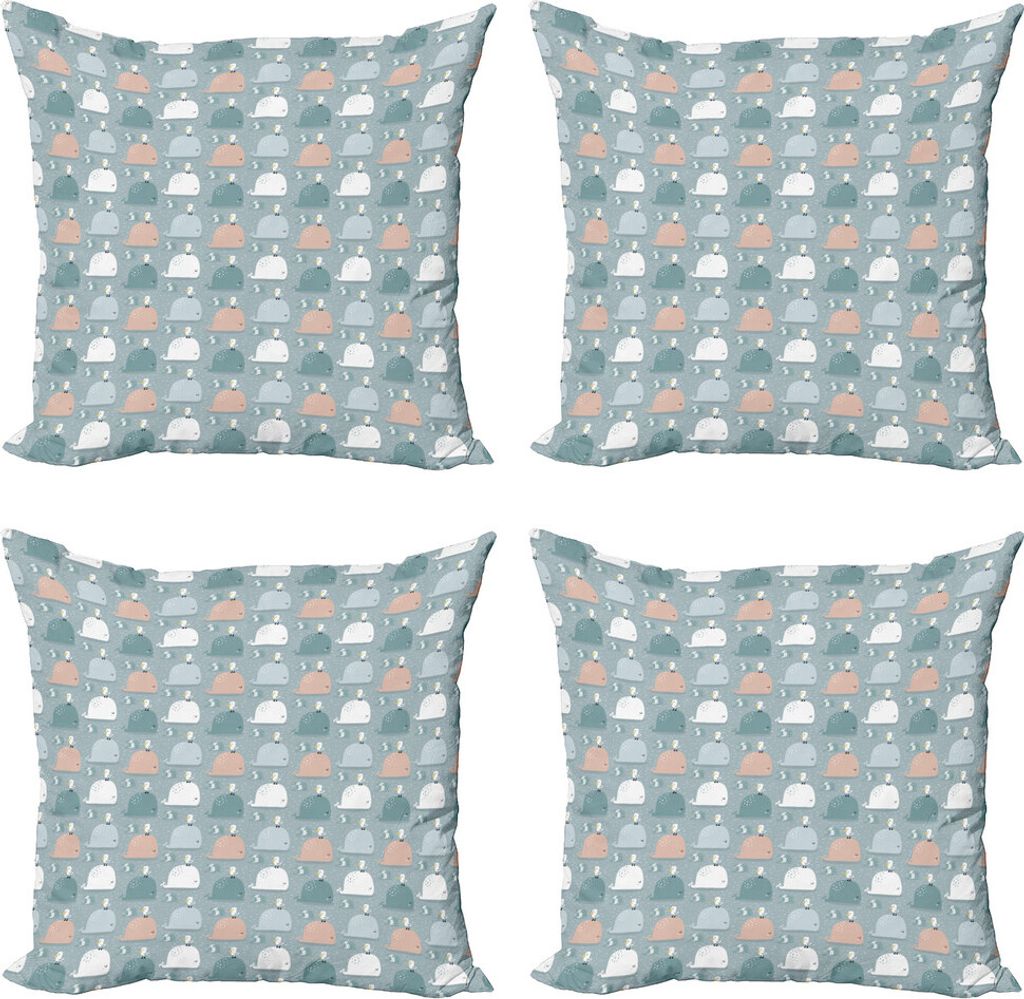 ABAKUHAUS Wal Kissenbezug Set (4 Stück), Meeressäuger mit Seagull, Moderner Doppelseitiger Digitaldruck, 45 cm x 45 cm, Mehrfarbig