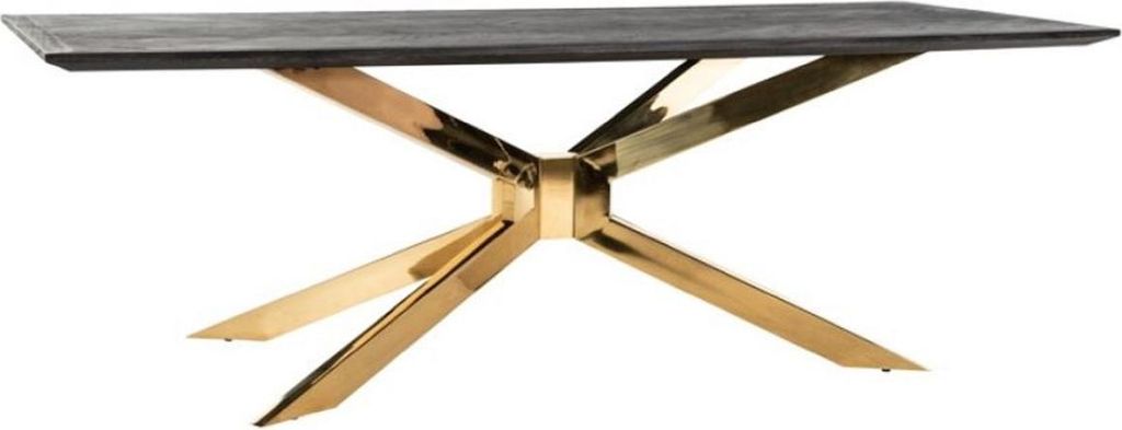Casa Padrino Luxus Esstisch Schwarzgrau / Gold 240 x 100 x H. 75 cm - Rechteckiger Küchentisch mit Massivholz Tischplatte - Esszimmer Möbel - Kü...