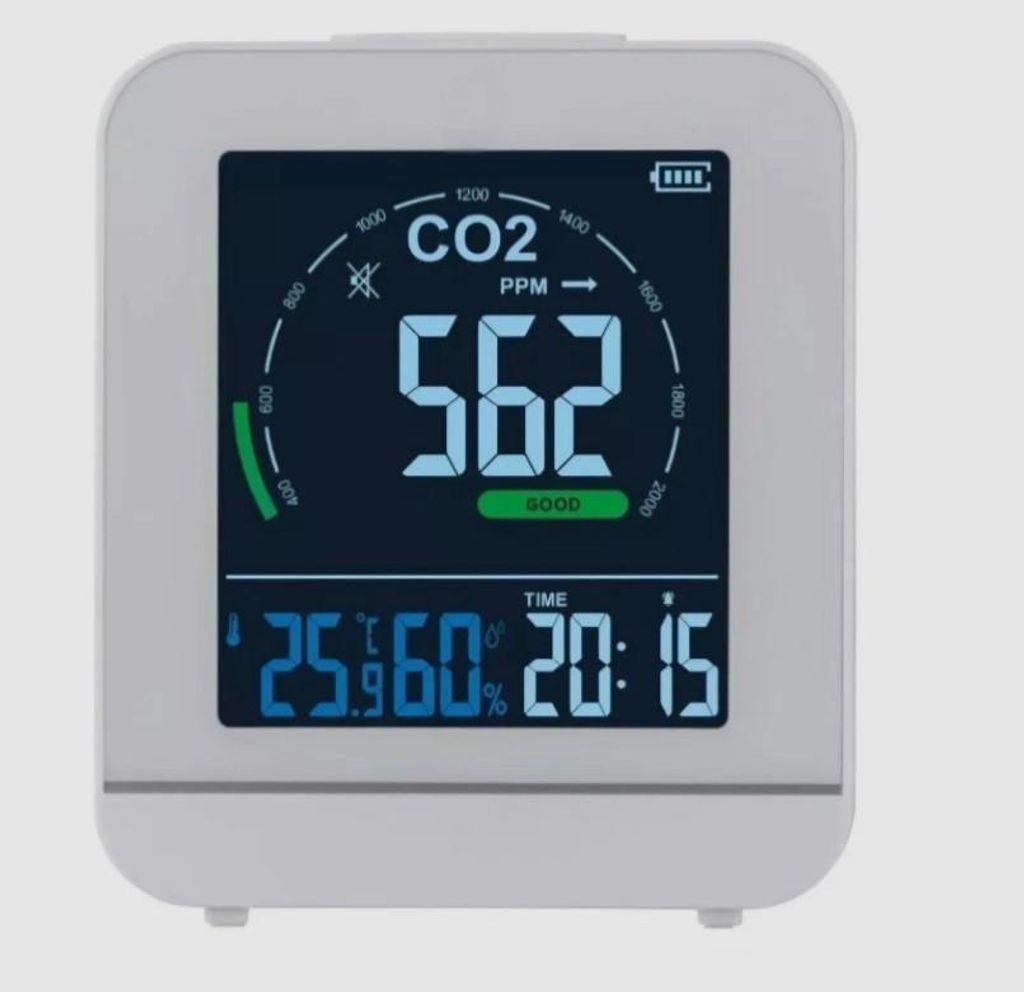 CO2 Monitor CO2 Messer Luftqualität CO2 Messgerät Alarm LCD Hygro Thermo weiß
