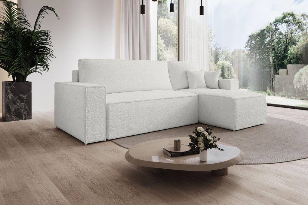 Modernes Ecksofa Milano L-Form mit Schlaffunktion & Bettkasten, Couchgarnitur mit Ottomane, Stoffsofa für Wohnzimmer Modernes Design
