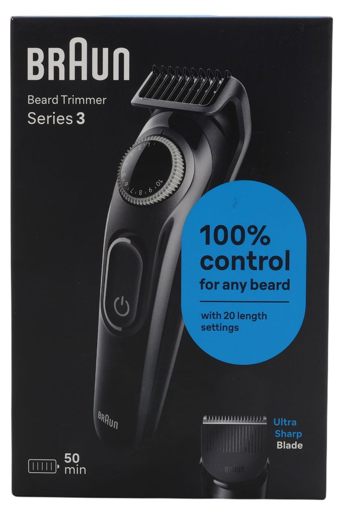 Braun BeardTrimmer 3 BT3400, Zmywalny, Bateria, Czarny Zdjęcie produktu 