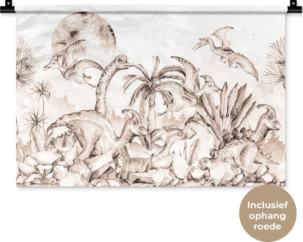 MuchoWow Wandteppich Wandbehang Dino - Kinder - Dschungel - Pflanzen - Kinder 60x40 cm Tapisserie Dekoration Wandtuch - Wanddekorationen