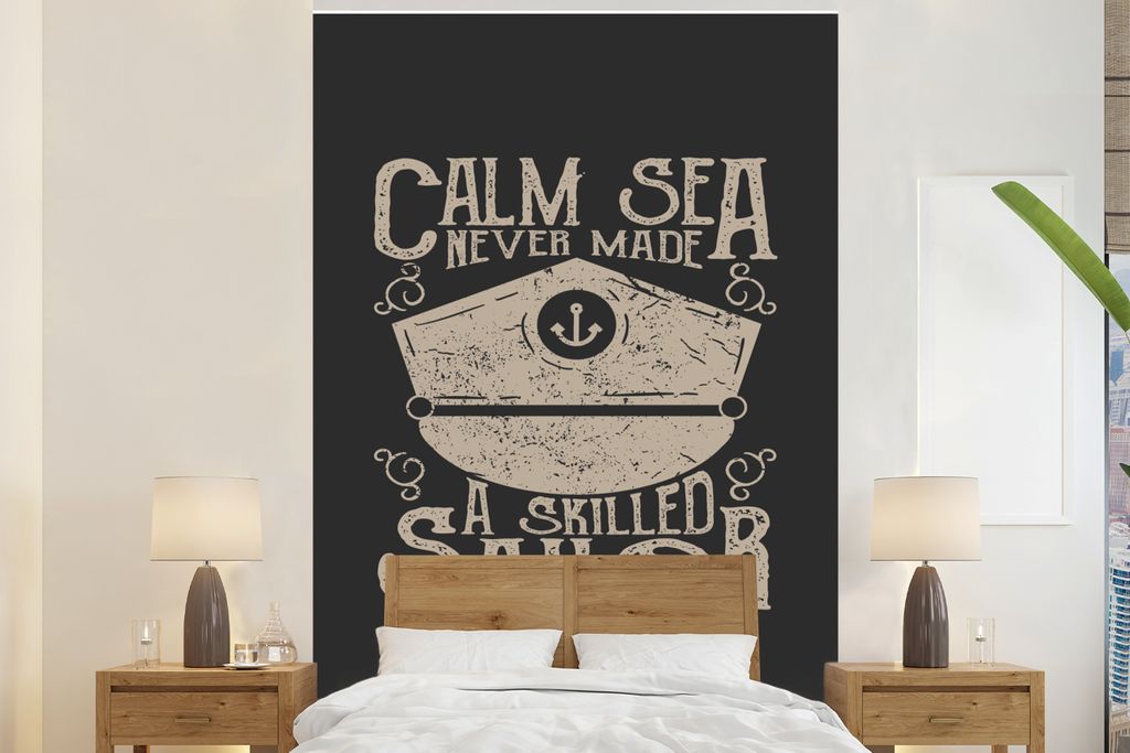 MuchoWow Fototapete für Wohnzimmer oder Schlafzimmer Wandtapete Vinyl Motivtapete Jahrgang - Segeln - Hut - 195x300 cm - Das Hintergrundbild