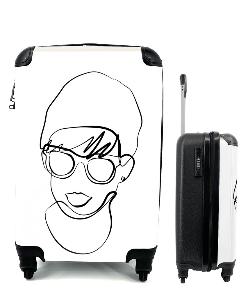 MuchoWow Koffer Handgepäck Trolley Rollkoffer Kleine Reisekoffer mit 4 Rollen - Frauen - Minimalismus - Linienkunst - Cabin Size < 55x40x23 cm &...