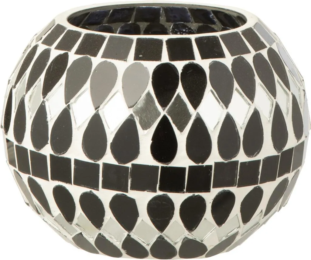 Photophore Design Mosaïque Noir et Argent J-Line - Verre Brillant Small