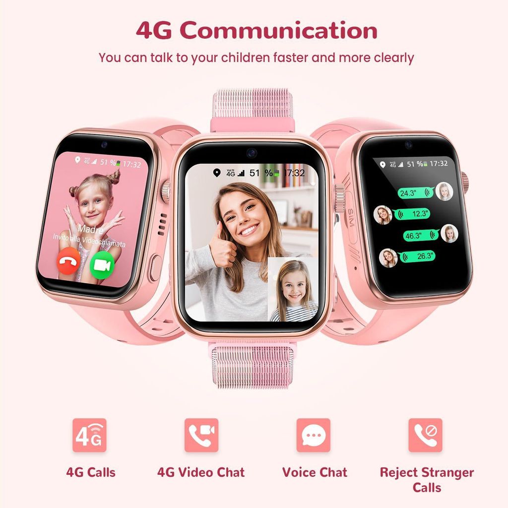 4G Smartwatch für Kinder, GPS-Tracker,1,83"" Wasserdichter Touchscreen,Zwei-Wege-Anrufe, Bildkompetenz, SOS, WLANmehrere Desktop-Stile zur Auswahl