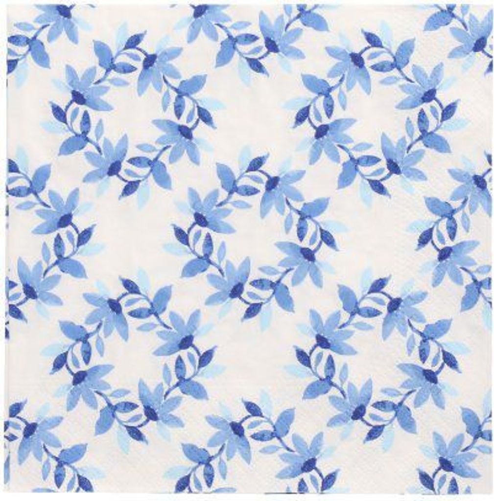 200 Servietten, 3-lagig 1/4-Falz 33 cm x 33 cm "Blue Wreaths"