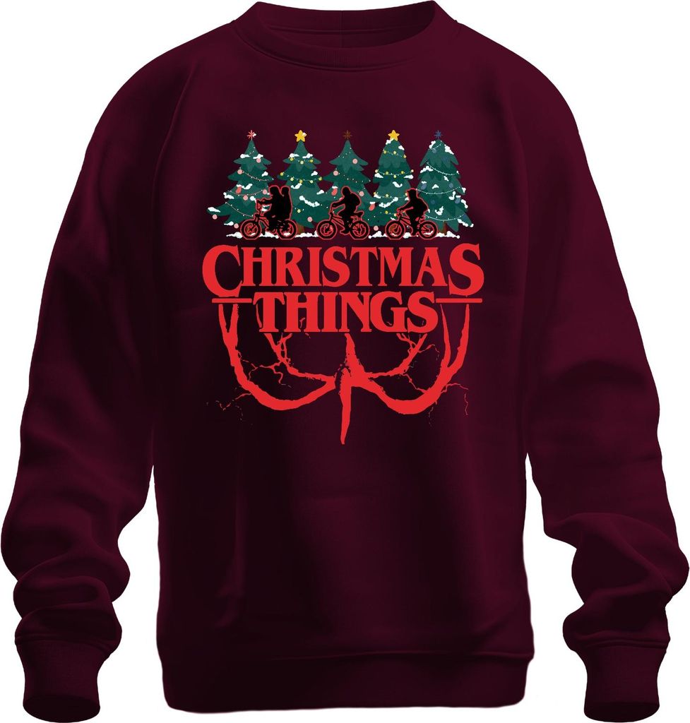 CHRISTMAS THINGS Stranger Weihnachten Demogorgon Kinder Retro Uni Sweatshirt Pullover, Burgundy, M