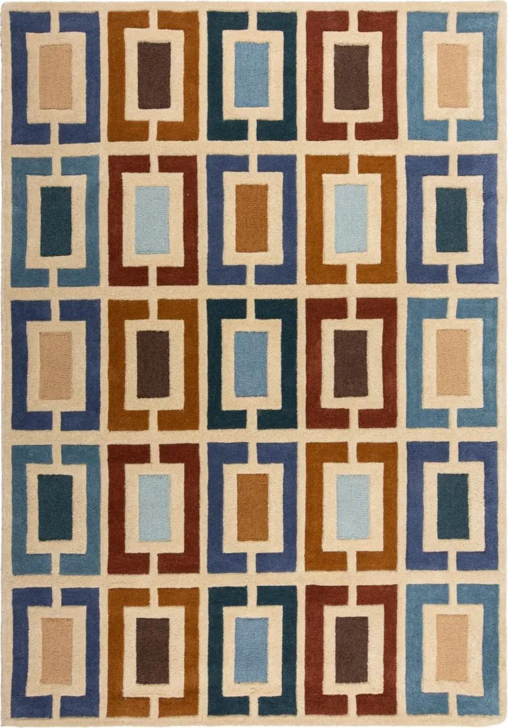 Tapis Tissé Main 120x170 - Tapis Salon Retro Blocks Bleu Multicolor
