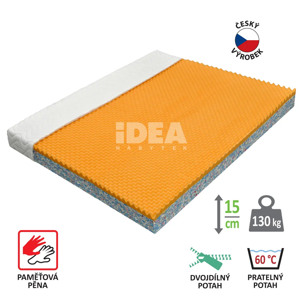 Matelas 160x200x15 IDEA VISCO M25 avec housse de protection lavable