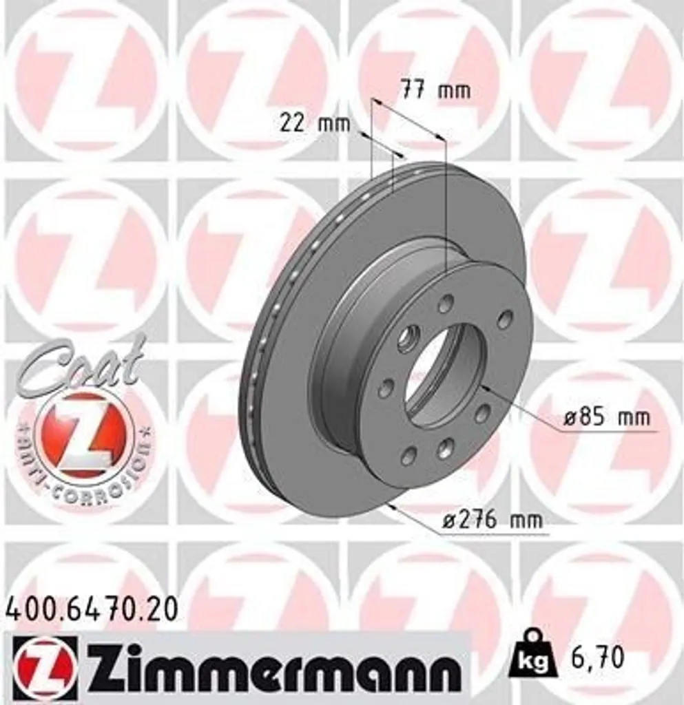 Disque de frein ZIMMERMANN 400.6470.20 pour Mercedes Sprinter W903 W904