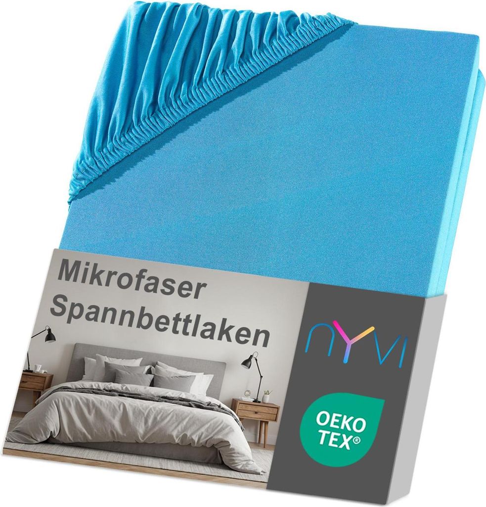 NYVI Spannbettlaken DreamScience Mikrofaser 90x200 - 100x200 cm türkis für Matratzen bis 22 cm Höhe - Weich & Anschmiegsam, Rundumgummizug, Büg...