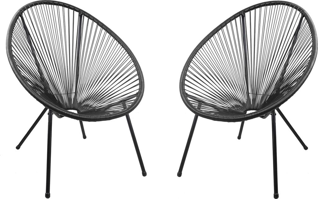 Gartenstuhl 2er Set SVEN Kunstgeflecht - Kunststoff, Schwarz | Relaxsessel Wetterfest Gartenstühle Outdoor