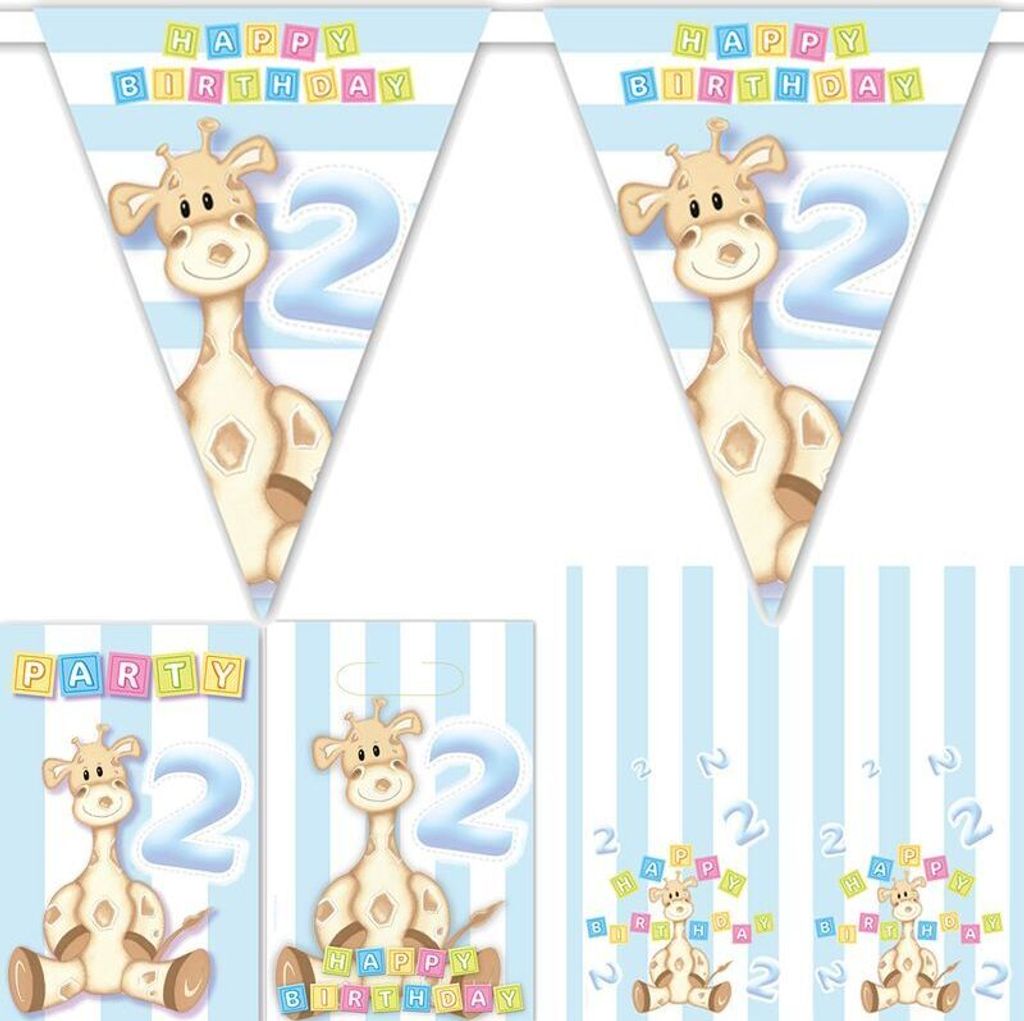 2. Geburtstag Party Deko Set Geburtstagsdeko Giraffe Kindergeburtstag Zahl 2 Junge hellblau Partyset