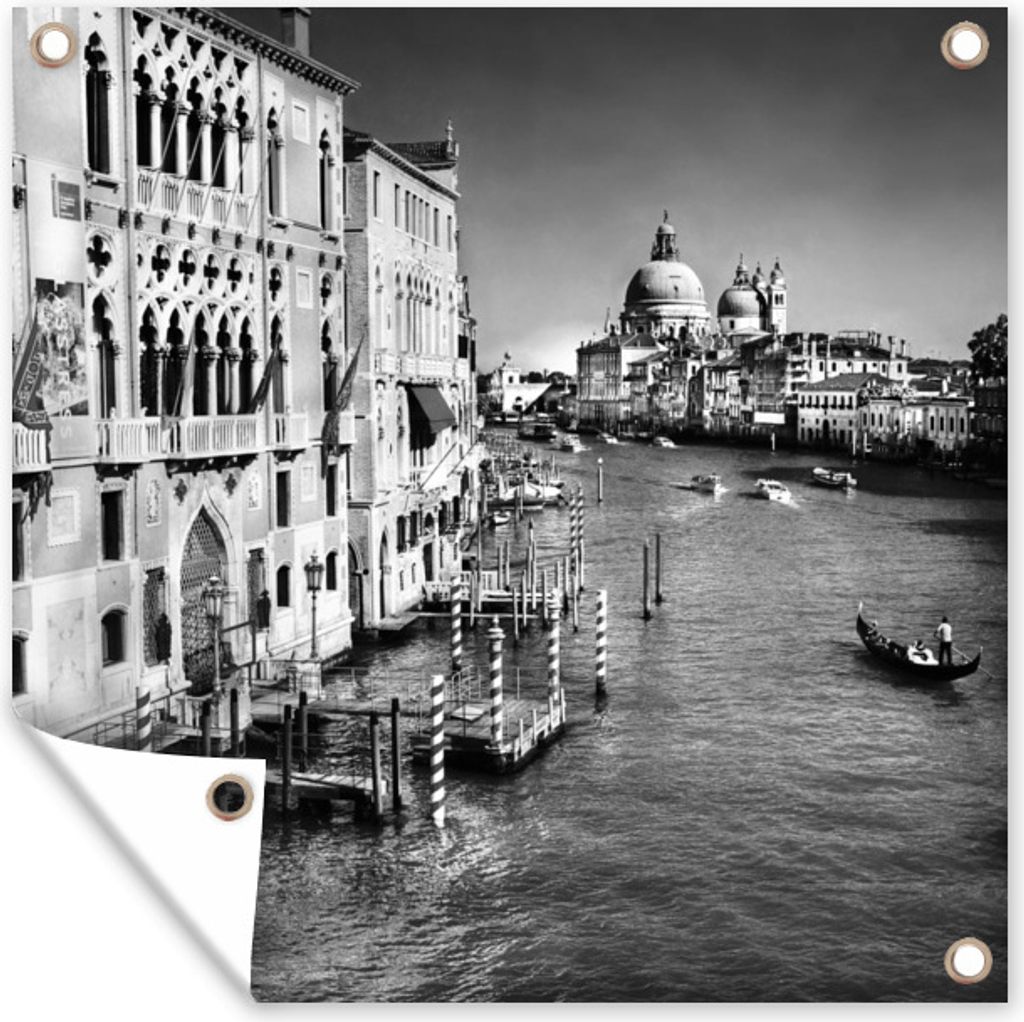 MuchoWow 50x50 cm Outdoor-Poster Gartendeko Sichtschutz Garten Poster für den Garten Blick über Venedig in schwarz-weiß