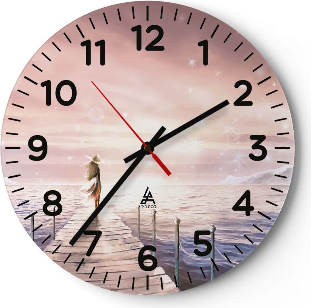 Wanduhr - Rund - Glasuhr - Brücke Frau die Sterne - 40x40cm - Schleichendes Uhrwerk - Lautlos - zum Aufhängen bereit - Dekoration Modern - Wandde...