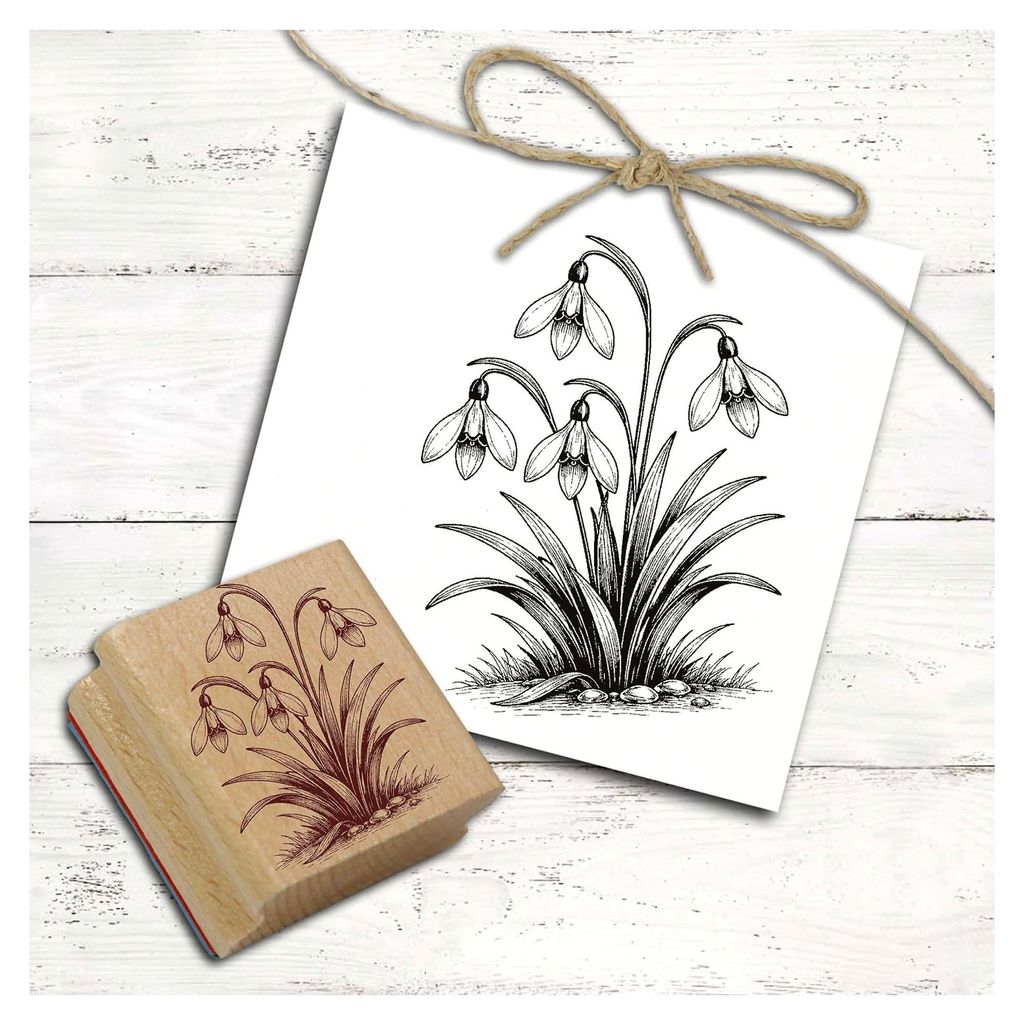 Stempel Schneeglöckchen mit 4 Blüten - Motivstempel aus Holz für Winter und Frühling - Natur Blumenstempel für Landhaus, Floristik und Geschen...