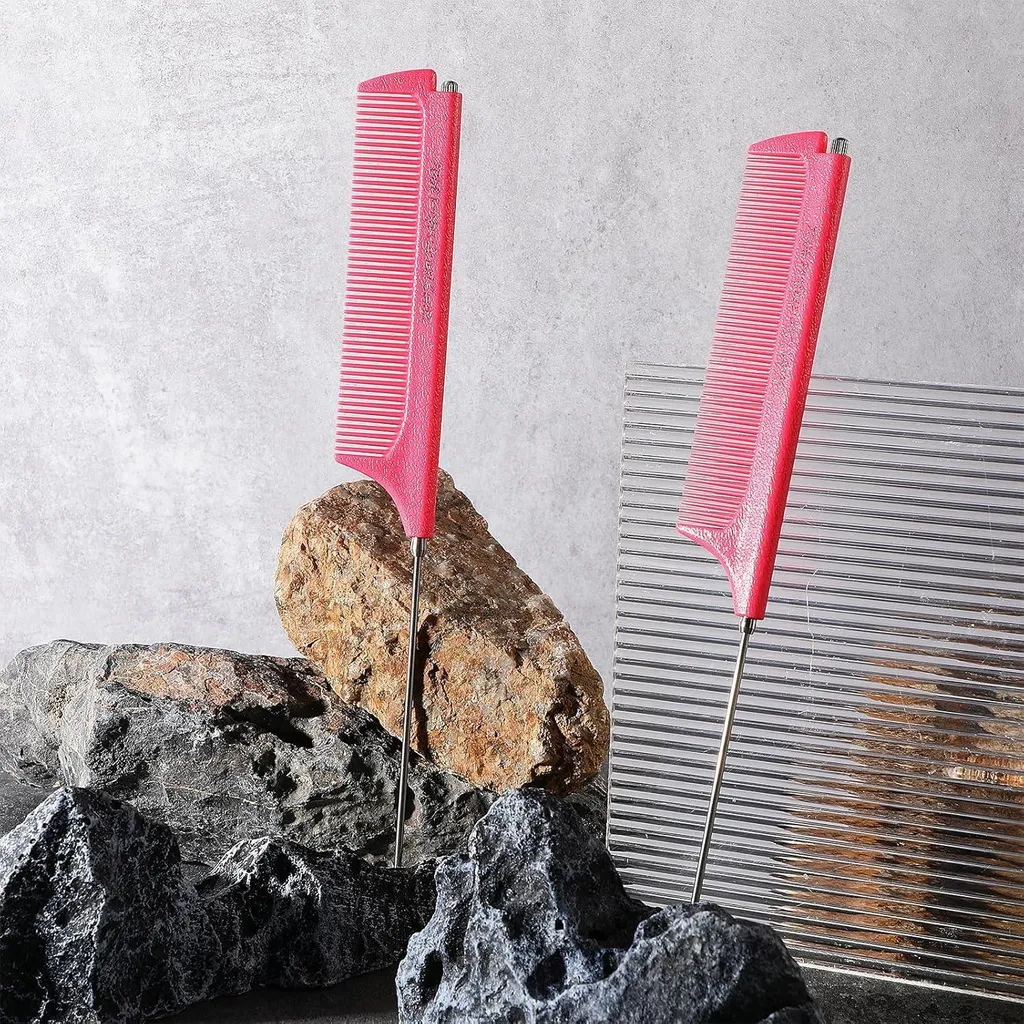 Peigne à queue télescopique en acier inoxydable rose antistatique - 6