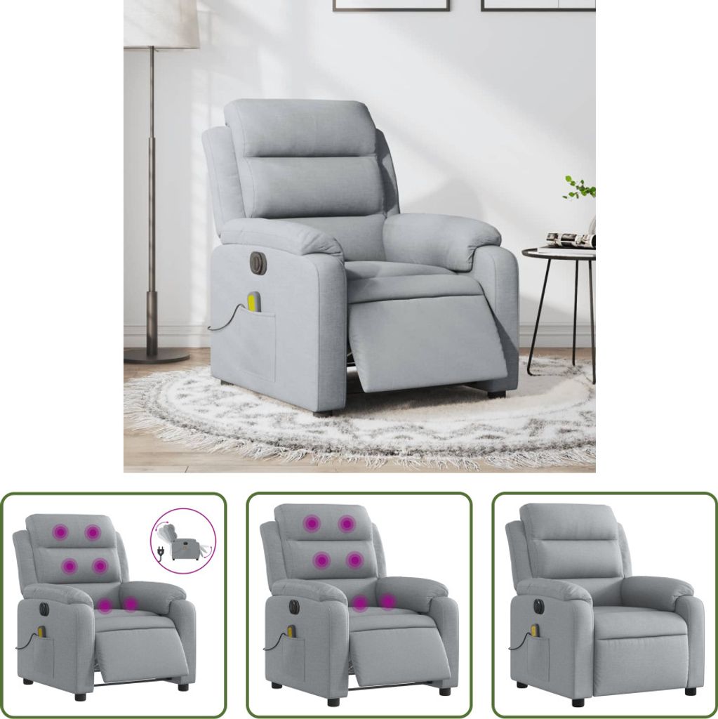 The Living Store Massagesessel Elektrisch Hellgrau Stoff