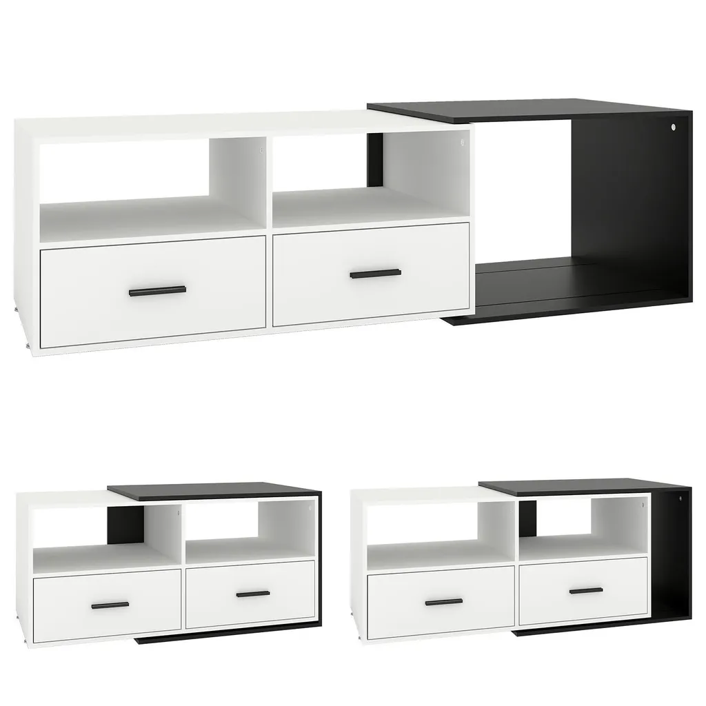 Table Basse avec Tiroir et Design Modulaire Extensible Noir et Blanc - 2