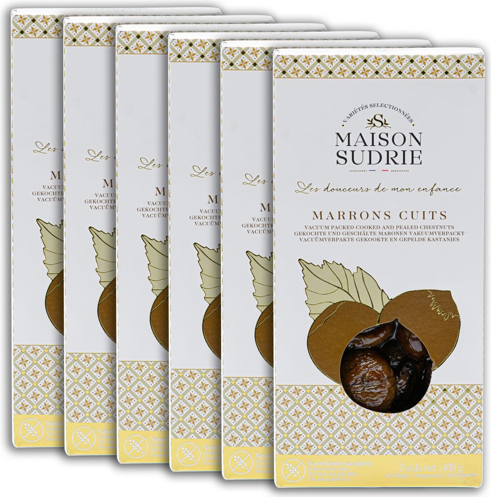 Food-United ESSKASTANIEN-MARONEN gekocht & vakuumverpackt 6x400g Edelkastanien - Röstkastanien aus Frankreich von MAISON SUDRIE für Maroni-Gerich...